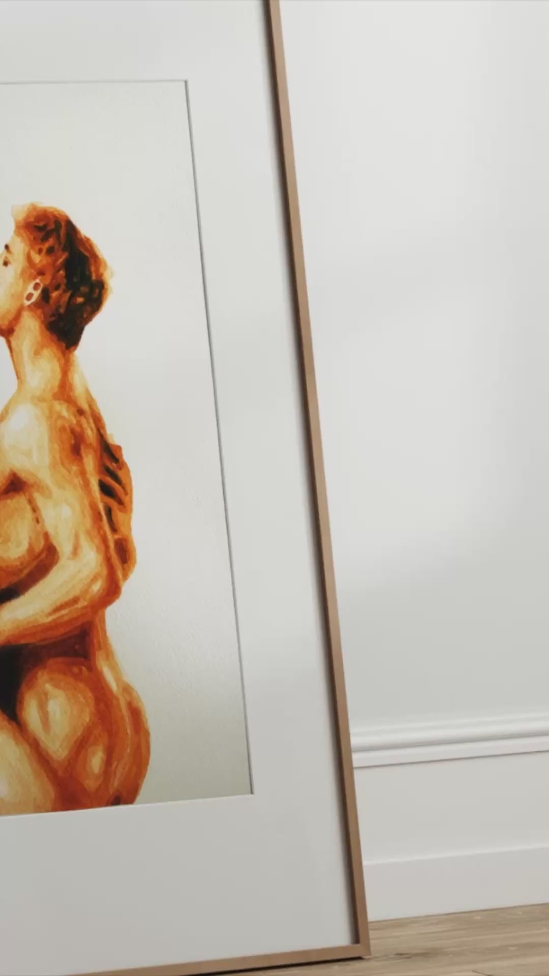 video artwork of two nude figures embracing on a white background
