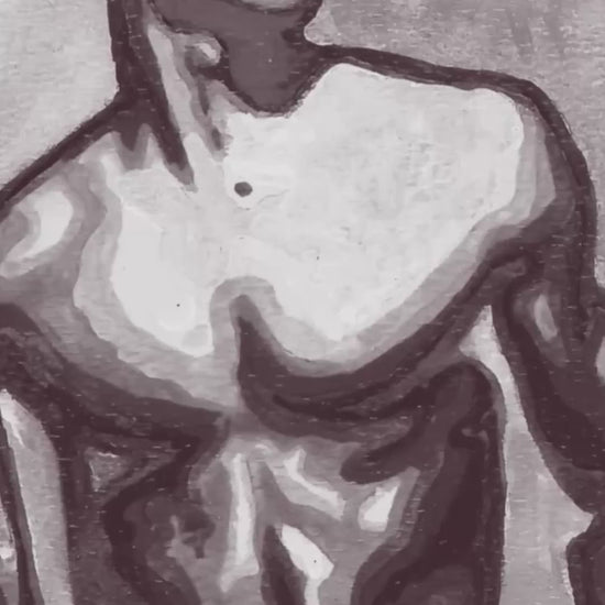 This video displays a striking black and white print titled "David 2020," created by artist Zak Mohammed. The artwork features a limited edition Giclée print of an original painting, capturing the essence of male full-frontal nudity.
