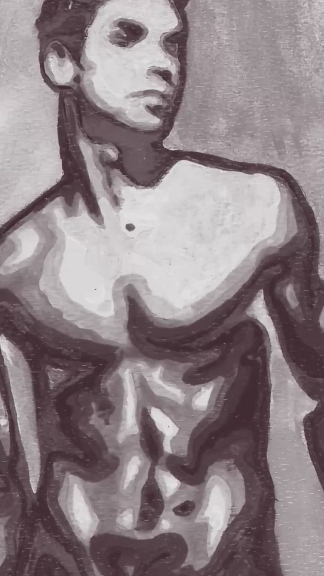 This video displays a striking black and white print titled "David 2020," created by artist Zak Mohammed. The artwork features a limited edition Giclée print of an original painting, capturing the essence of male full-frontal nudity.
