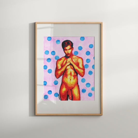 Male Gay Wall Art Print - Watercolor Male Figure Homoerotic Art Print | Erotic Phallic Nude Men | Fine Art Gift for Gay Couple | Polka Dot