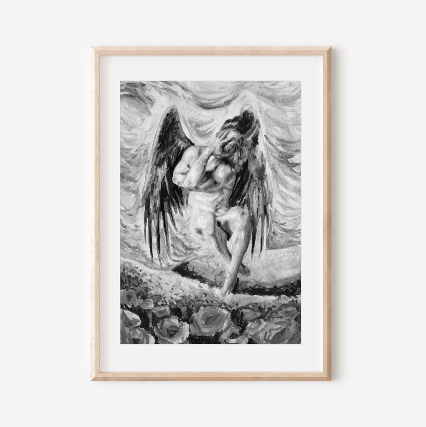 Angel in garden (B&W)